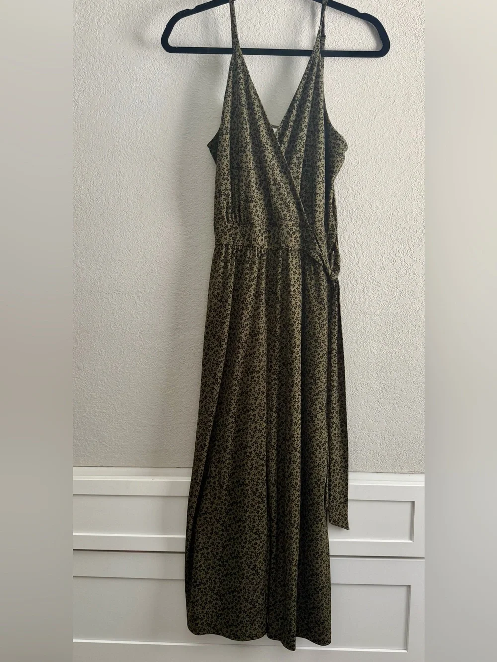 Olive Green Floral Wrap Maxi Romper